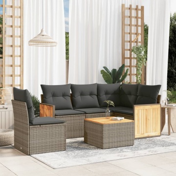 Set mobilier grădină cu perne, 6 piese, gri, poliratan - Img 1