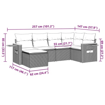 Set mobilier grădină cu perne, 6 piese, gri, poliratan - Img 3