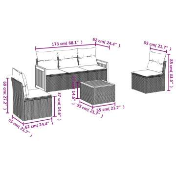 Set mobilier grădină cu perne, 6 piese, gri, poliratan - Img 3