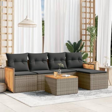 Set mobilier grădină cu perne, 6 piese, gri, poliratan - Img 1