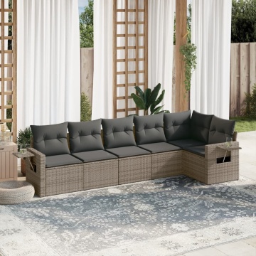 Set mobilier grădină cu perne, 6 piese, gri, poliratan - Img 1
