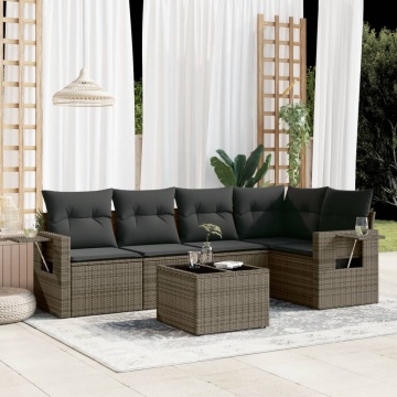Set mobilier grădină cu perne, 6 piese, gri, poliratan - Img 1
