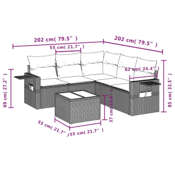 Set mobilier grădină cu perne, 6 piese, gri, poliratan - Img 3