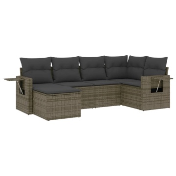 Set mobilier grădină cu perne, 6 piese, gri, poliratan - Img 2