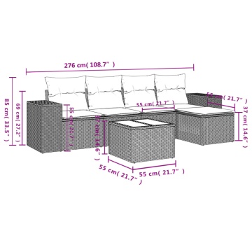 Set mobilier grădină cu perne, 6 piese, gri, poliratan - Img 7