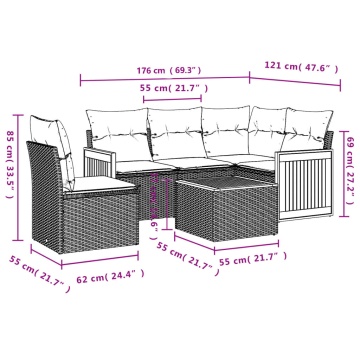 Set mobilier grădină cu perne, 6 piese, gri, poliratan - Img 7