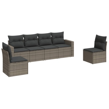 Set mobilier grădină cu perne, 6 piese, gri, poliratan - Img 2