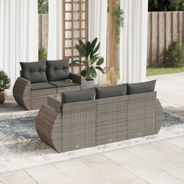 Set mobilier grădină cu perne, 6 piese, gri, poliratan - Img 1