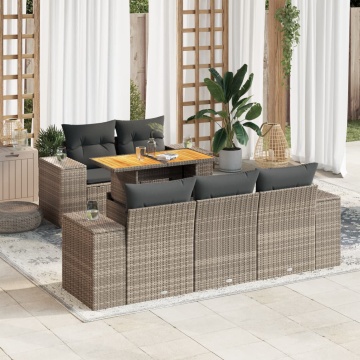 Set mobilier grădină cu perne, 6 piese, gri, poliratan - Img 1