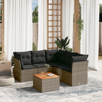 Set mobilier grădină cu perne, 6 piese, gri, poliratan - Img 1