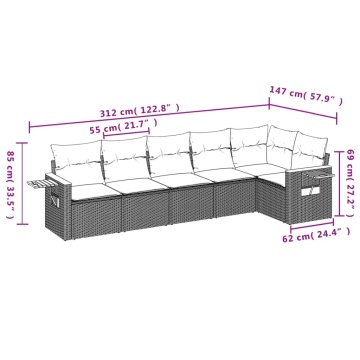 Set mobilier grădină cu perne, 6 piese, gri, poliratan - Img 3