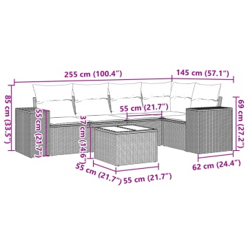 Set mobilier grădină cu perne, 6 piese, gri, poliratan - Img 3