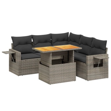 Set mobilier grădină cu perne, 6 piese, gri, poliratan - Img 2