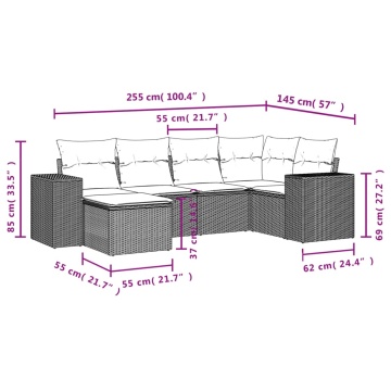 Set mobilier grădină cu perne, 6 piese, gri, poliratan - Img 3