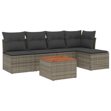 Set mobilier grădină cu perne, 6 piese, gri, poliratan - Img 2