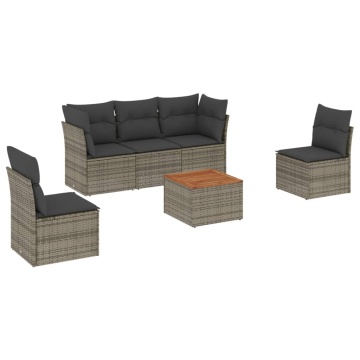 Set mobilier grădină cu perne, 6 piese, gri, poliratan - Img 2