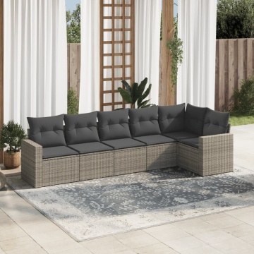 Set mobilier grădină cu perne, 6 piese, gri, poliratan - Img 1