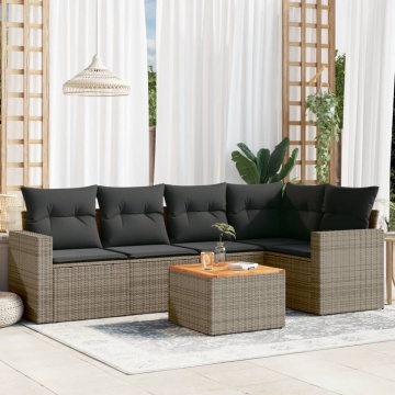 Set mobilier grădină cu perne, 6 piese, gri, poliratan - Img 1