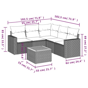 Set mobilier grădină cu perne, 6 piese, gri, poliratan - Img 3