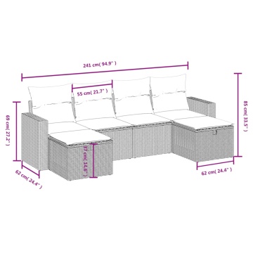 Set mobilier grădină cu perne, 6 piese, gri, poliratan - Img 4