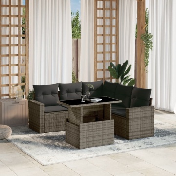 Set mobilier grădină cu perne, 6 piese, gri, poliratan - Img 1
