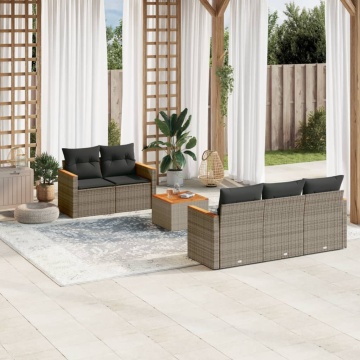 Set mobilier grădină cu perne, 6 piese, gri, poliratan - Img 1