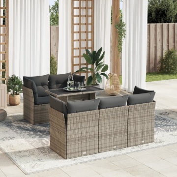 Set mobilier grădină cu perne, 6 piese, gri, poliratan - Img 1