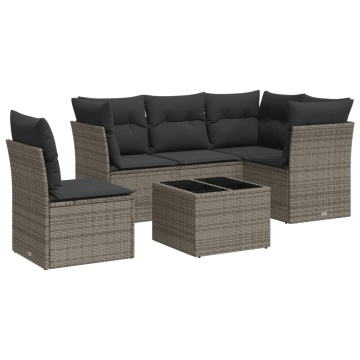Set mobilier grădină cu perne, 6 piese, gri, poliratan - Img 2