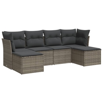 Set mobilier grădină cu perne, 6 piese, gri, poliratan - Img 2