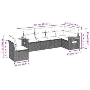 Set mobilier grădină cu perne, 6 piese, gri, poliratan - Img 3