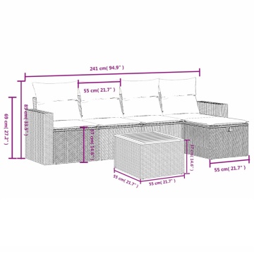 Set mobilier grădină cu perne, 6 piese, gri, poliratan - Img 4