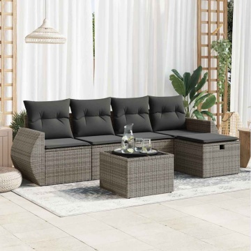 Set mobilier grădină cu perne, 6 piese, gri, poliratan - Img 1