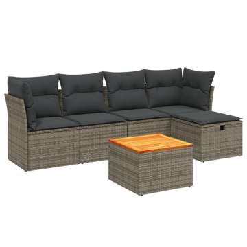 Set mobilier grădină cu perne, 6 piese, gri, poliratan - Img 2