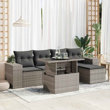 Set mobilier grădină cu perne, 6 piese, gri, poliratan - Img 1