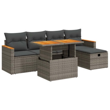 Set mobilier grădină cu perne, 6 piese, gri, poliratan - Img 2