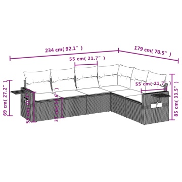 Set mobilier grădină cu perne, 6 piese, gri, poliratan - Img 7
