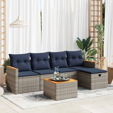 Set mobilier grădină cu perne, 6 piese, gri, poliratan - Img 1