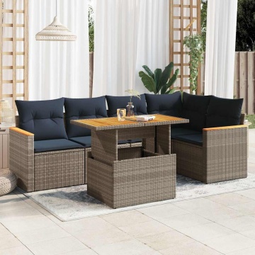 Set mobilier grădină cu perne, 6 piese, gri, poliratan - Img 1