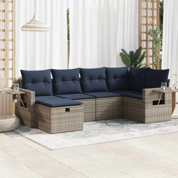 Set mobilier grădină cu perne, 6 piese, gri, poliratan - Img 1
