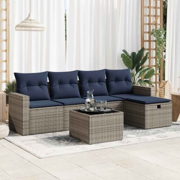 Set mobilier grădină cu perne, 6 piese, gri, poliratan - Img 1