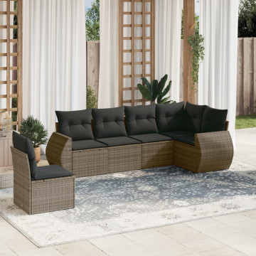 Set mobilier grădină cu perne, 6 piese, gri, poliratan - Img 1