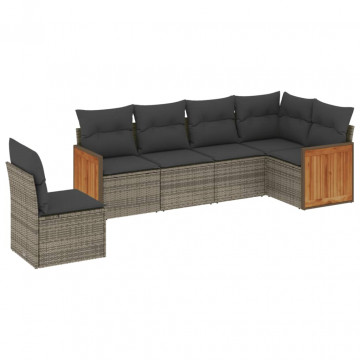 Set mobilier grădină cu perne, 6 piese, gri, poliratan - Img 2