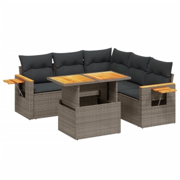 Set mobilier grădină cu perne, 6 piese, gri, poliratan - Img 2