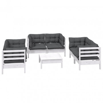 Set mobilier grădină cu perne, 7 piese, lemn masiv de pin - Img 3