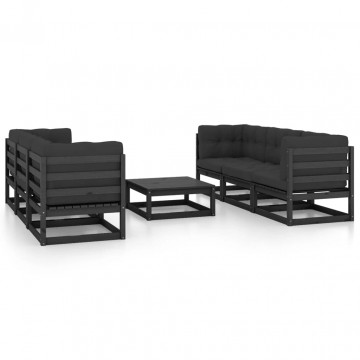 Set mobilier grădină cu perne, 7 piese, lemn masiv pin - Img 1