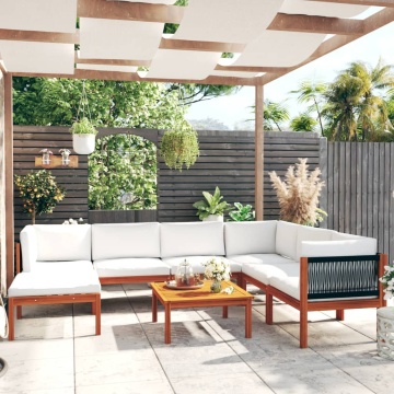 Set mobilier grădină cu perne, 8 piese, crem, lemn masiv acacia - Img 1