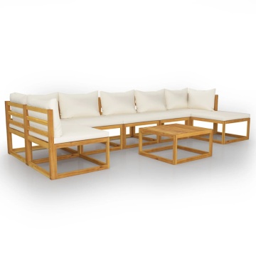 Set mobilier grădină cu perne, 8 piese, crem, lemn masiv acacia - Img 2