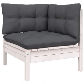Set mobilier grădină cu perne, 9 piese, alb, lemn masiv pin - Img 4
