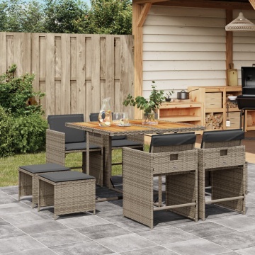 Set mobilier grădină cu perne, 9 piese, gri, poliratan - Img 1