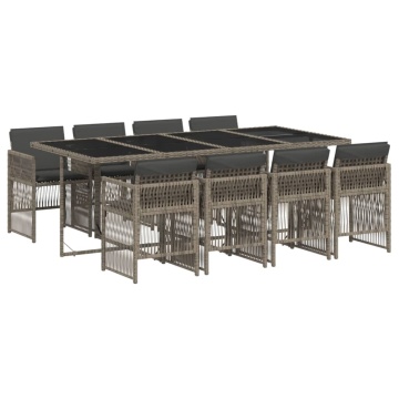 Set mobilier grădină cu perne, 9 piese, gri, poliratan - Img 2